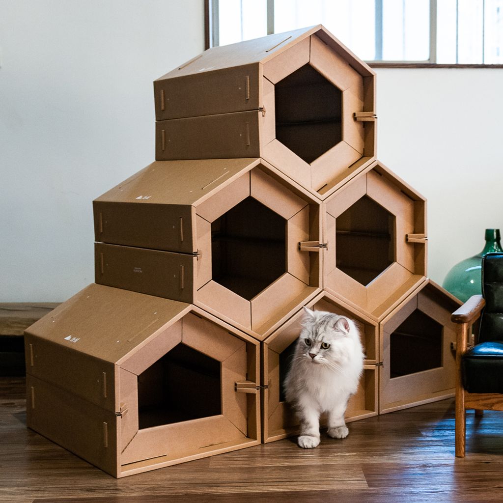 KARTONG God Hus Haocuo Pentagonal Corrugated Katthus (inklusive speciell skrapbräda)