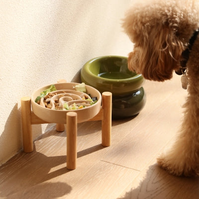 Slow Feeder Bowl - Wave (with wood stand)