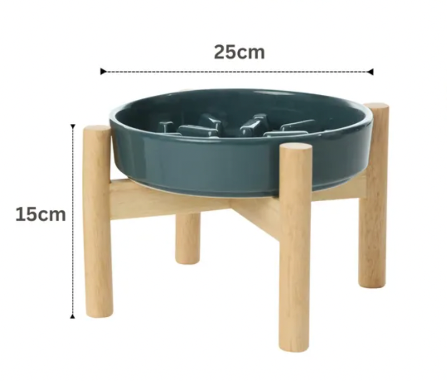 Slow Feeder Bowl - Wave (with wood stand)
