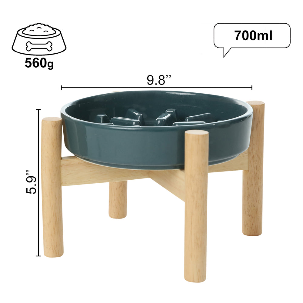 Slow Feeder Bowl - Wave (with wood stand)