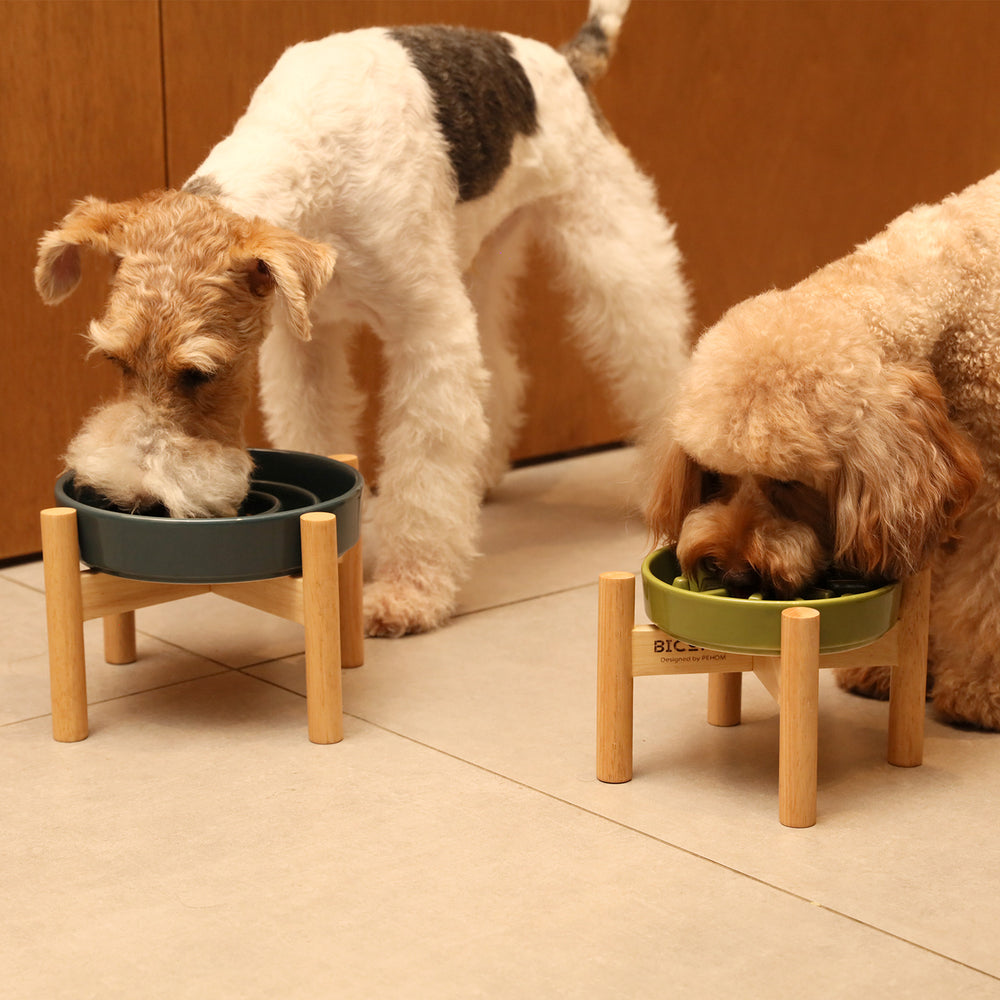 Slow Feeder Bowl - Wave (with wood stand)